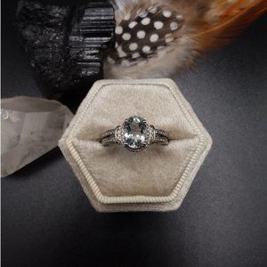 AQUAMARINE Diamond Ring | Hidden Halo Ring | Pave - Prong Set | Gorgeous